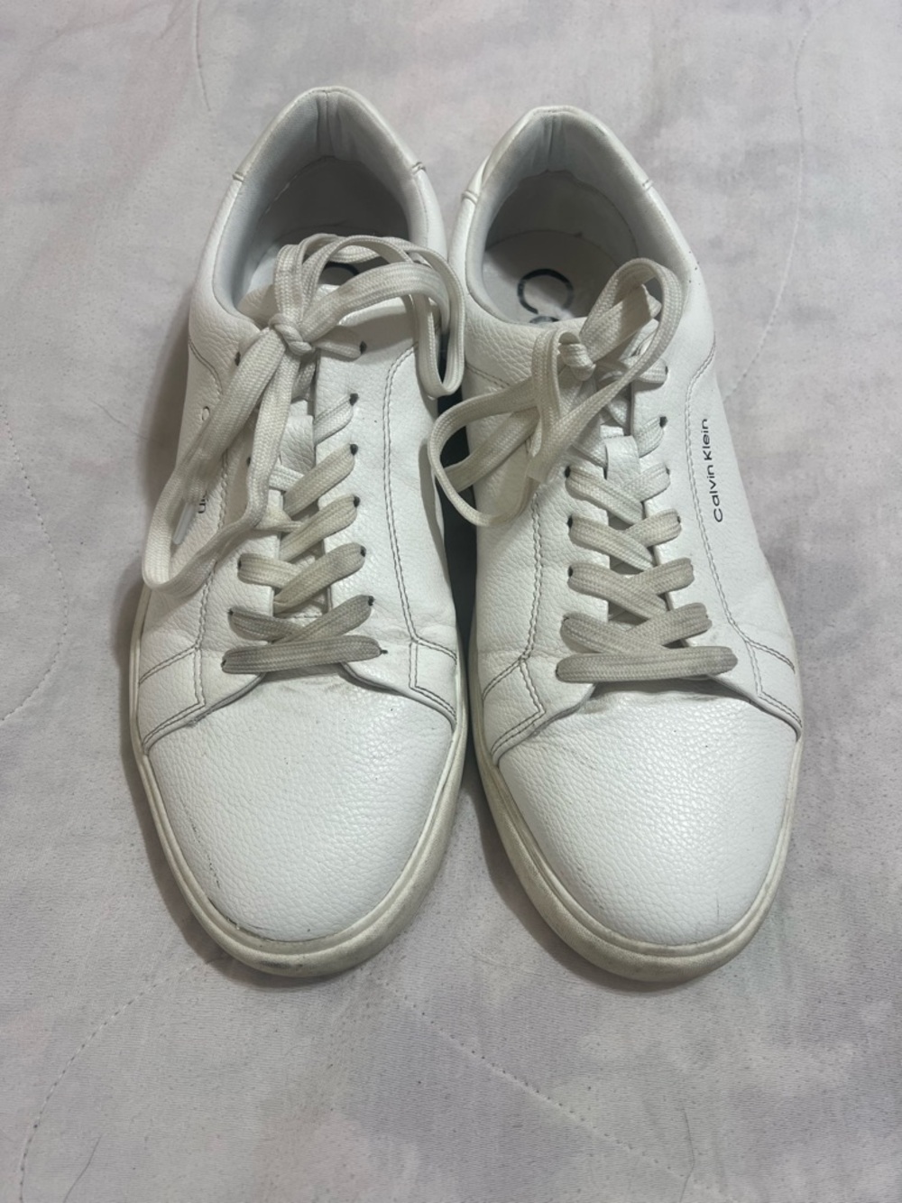 Calvin Klein White Leather Low-Profile Lace-Up Sneakers
